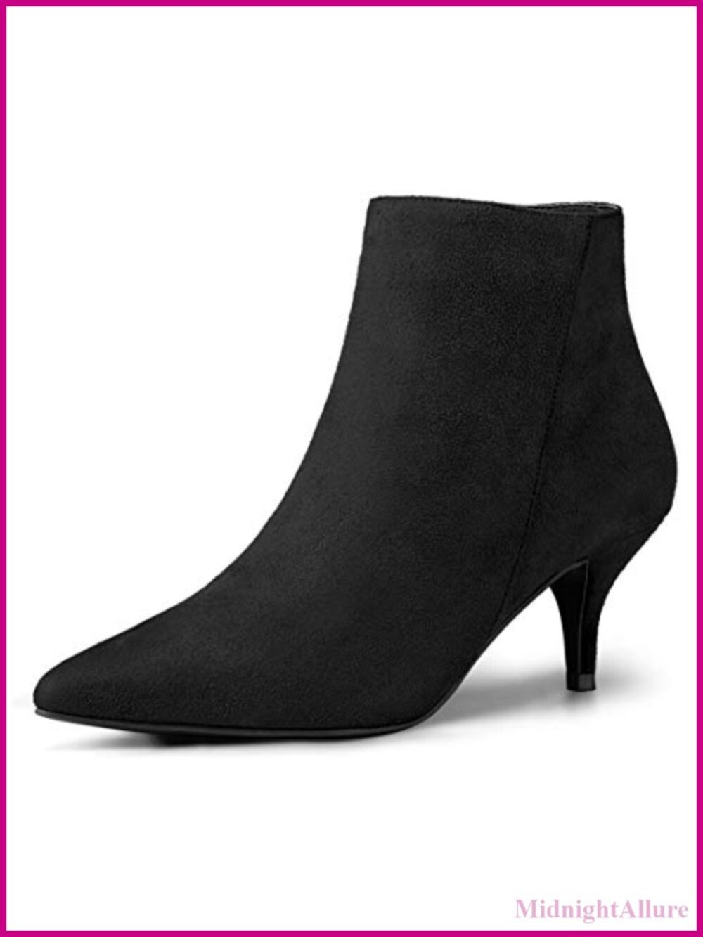 Pointed Toe Faux Suede Kitten Heel Ankle Booties Side Zip Office Party